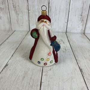 Joy to the World Glitterazzi  M&M Santa Glass Christmas Ornament - Rare